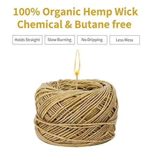 CHEFBEE Organic Hemp Wick with Natural Beeswax Coating 200ft (60.96m) | Slow Burn, Less Ash thumbnail 3