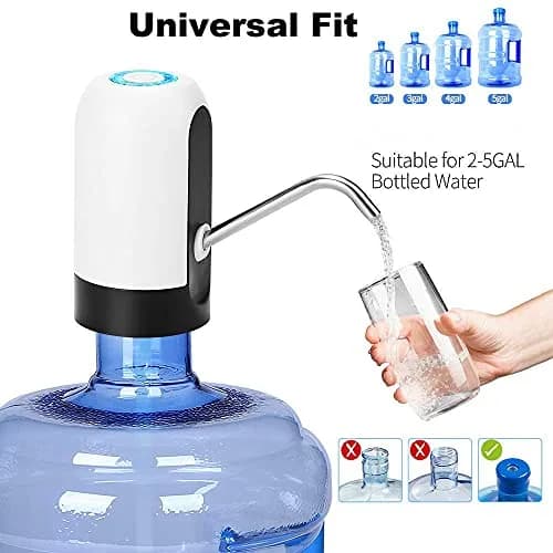 Vshinic Smart USB Rechargeable Water Jug Pump Dispenser White | Automatic Drinking Water Pump for Universal 5 Gallon Bottles thumbnail 2