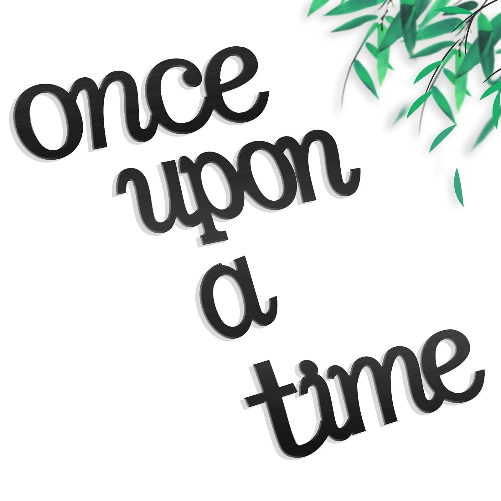 Jetec Once Upon a Time Sign Nursery Decor Wall Decal Wood Words for Kid's Room | Rustic Wooden Wall Art — Black