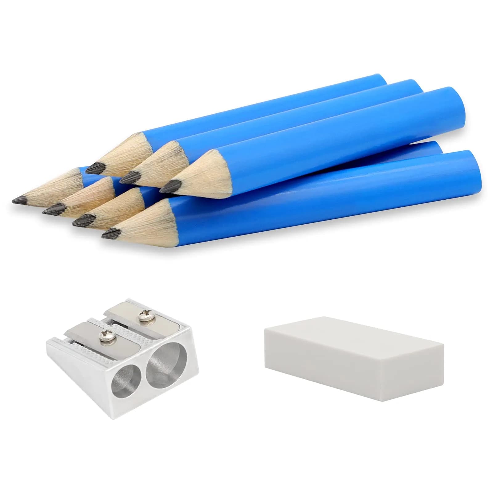 AUTEMOJO Short Triangular Fat Pencils 3.5 Inch (Pack of 7, Blue) | Ideal for Preschoolers & Toddlers - main product image