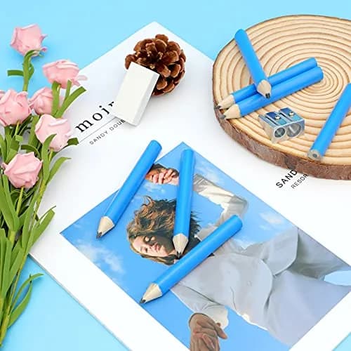AUTEMOJO Short Triangular Fat Pencils 3.5 Inch (Pack of 7, Blue) | Ideal for Preschoolers & Toddlers thumbnail 7