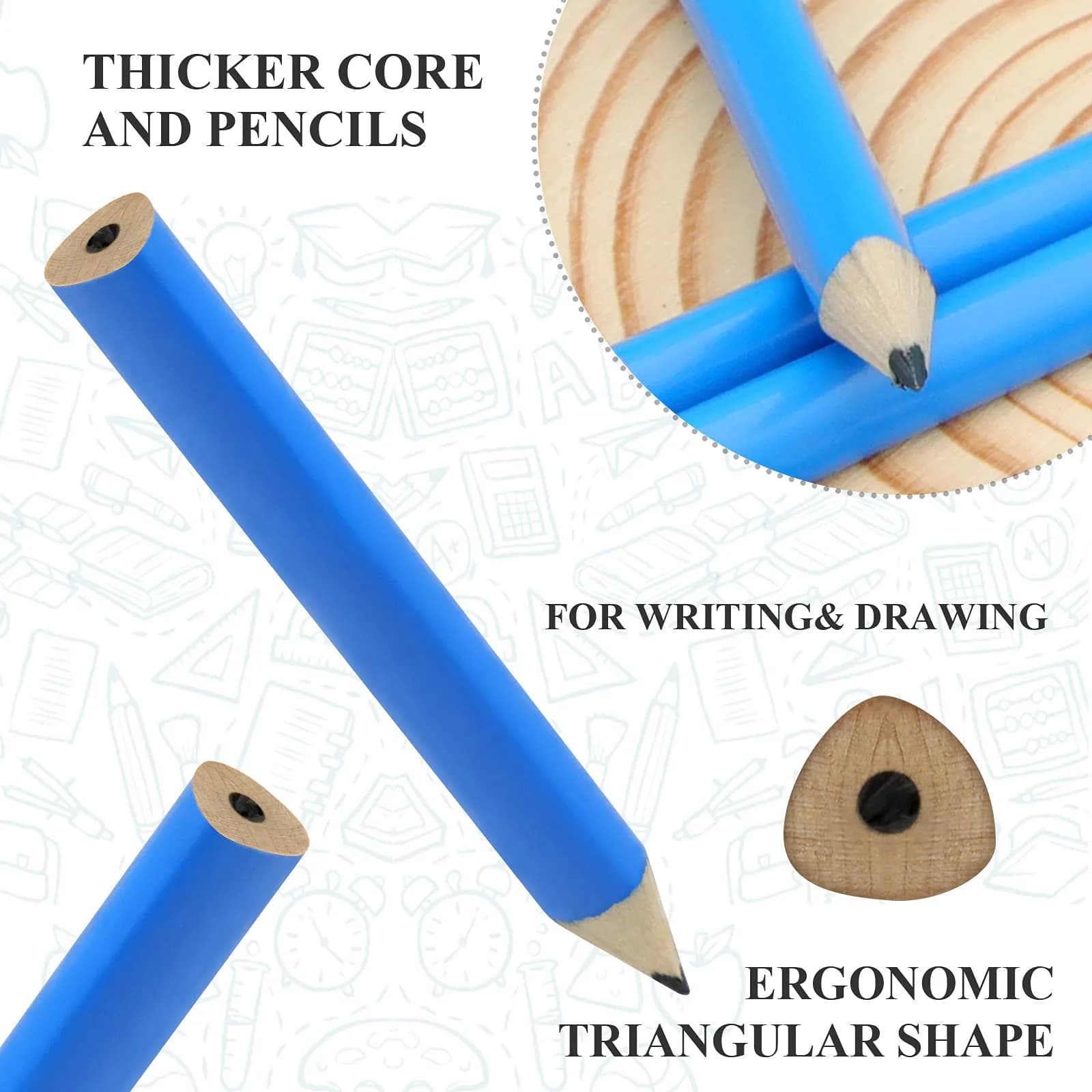 AUTEMOJO Short Triangular Fat Pencils 3.5 Inch (Pack of 7, Blue) | Ideal for Preschoolers & Toddlers - view 3