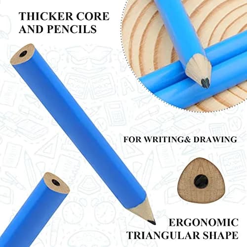 AUTEMOJO Short Triangular Fat Pencils 3.5 Inch (Pack of 7, Blue) | Ideal for Preschoolers & Toddlers thumbnail 3