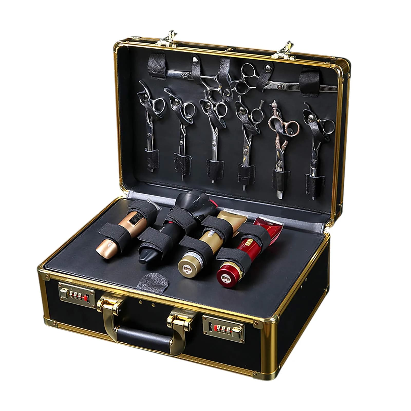 CNCEST Barber Carrying Case Large Aluminum Salon Tool Kit Storage, Portable Travel Hairdresser Organizer (Gold) - main product image