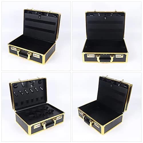 CNCEST Barber Carrying Case Large Aluminum Salon Tool Kit Storage, Portable Travel Hairdresser Organizer (Gold) thumbnail 4