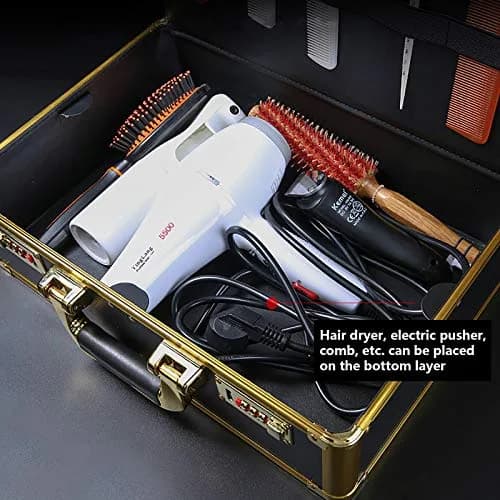 CNCEST Barber Carrying Case Large Aluminum Salon Tool Kit Storage, Portable Travel Hairdresser Organizer (Gold) thumbnail 5