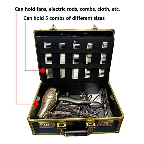 CNCEST Barber Carrying Case Large Aluminum Salon Tool Kit Storage, Portable Travel Hairdresser Organizer (Gold) thumbnail 2