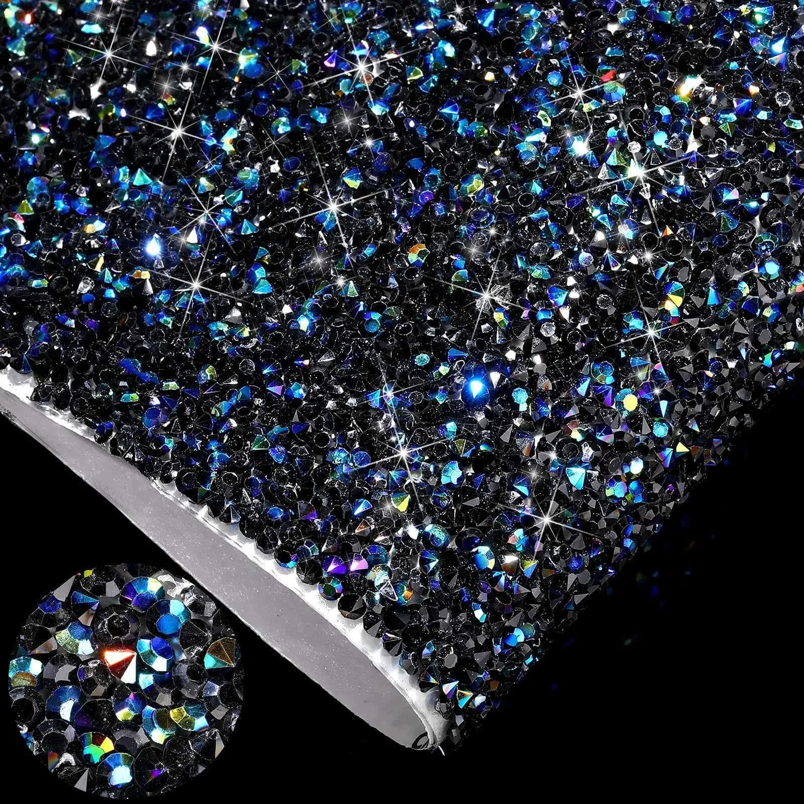 WILLBOND Black Sticker Decal 24 x 20 cm | DIY Resin Rhinestone Sheet for Car & Clothing — Black Ab
