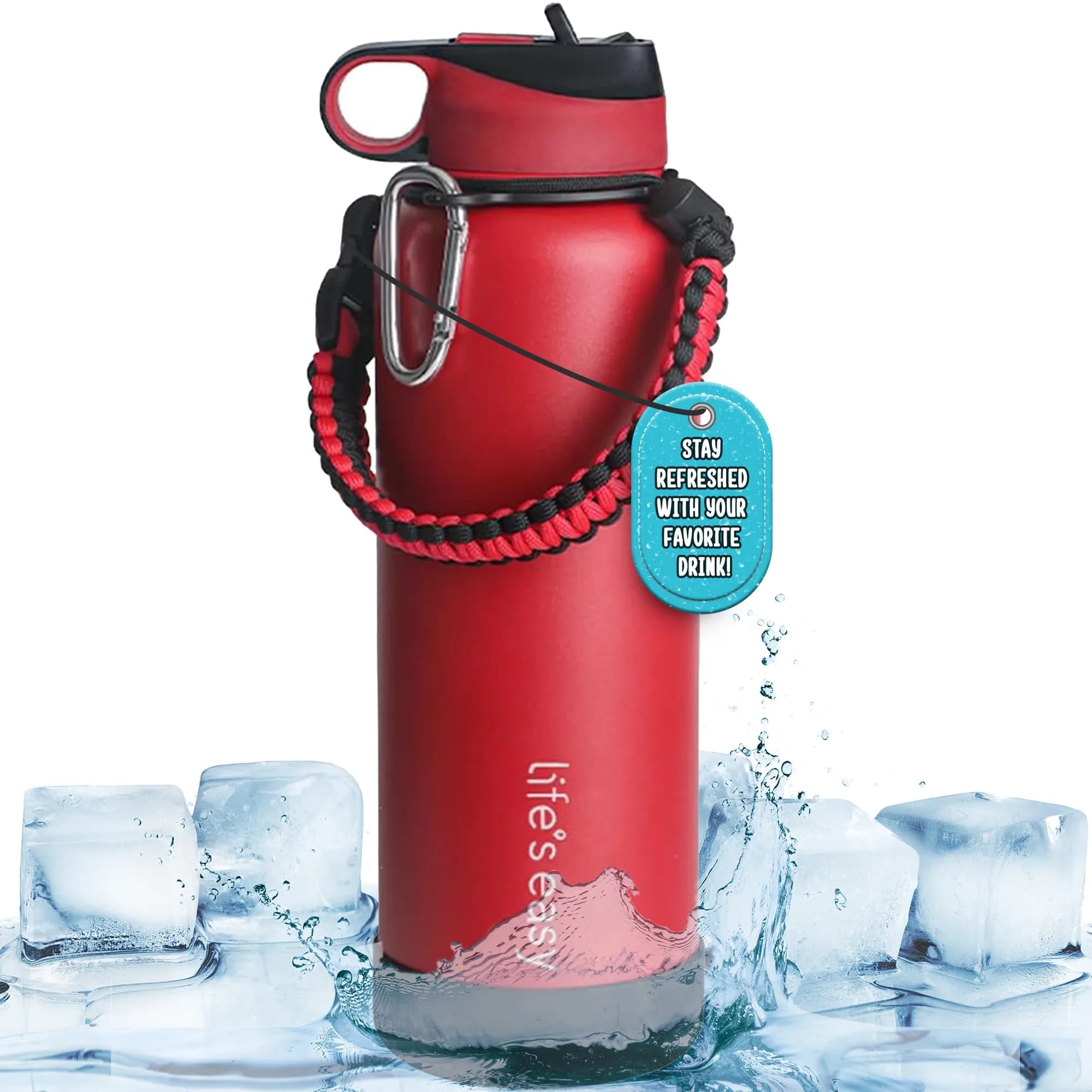 Life's Easy Stainless Steel Insulated Water Bottle 40 oz | Hot & Cold Drinks, Paracord Handle, Vacuum Flask