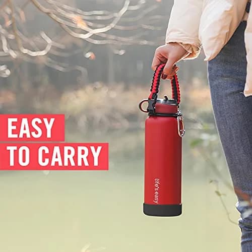 Life's Easy Stainless Steel Insulated Water Bottle 40 oz | Hot & Cold Drinks, Paracord Handle, Vacuum Flask thumbnail 6