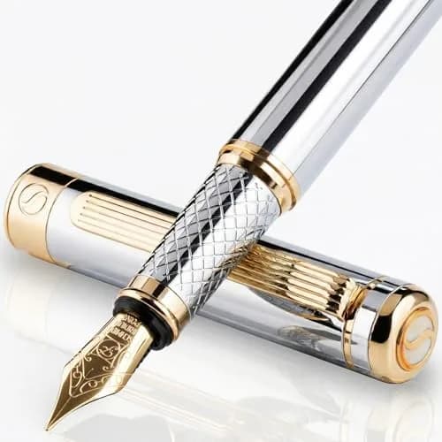 Scriveiner Silver Chrome Fountain Pen with Schmidt Nib | 140mm (5.5in) Length thumbnail 1