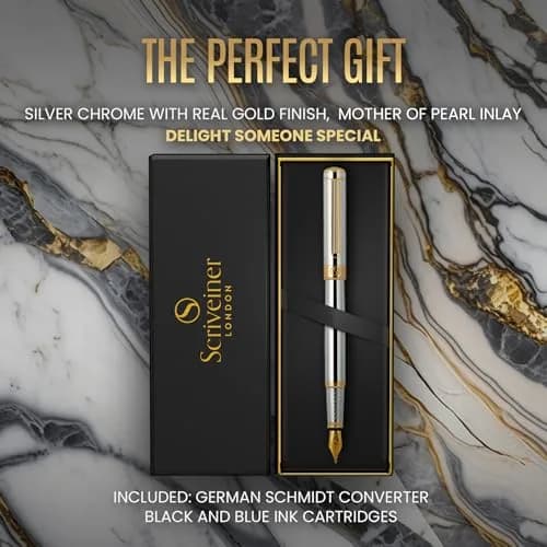 Scriveiner Silver Chrome Fountain Pen with Schmidt Nib | 140mm (5.5in) Length thumbnail 3