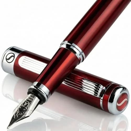 Scriveiner Deep Crimson Red Fountain Pen with Chrome Finish, Schmidt Nib (Medium) | Luxury Writing Instrument thumbnail 1
