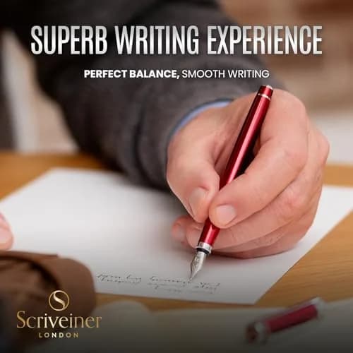 Scriveiner Deep Crimson Red Fountain Pen with Chrome Finish, Schmidt Nib (Medium) | Luxury Writing Instrument thumbnail 4