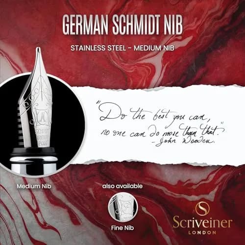 Scriveiner Deep Crimson Red Fountain Pen with Chrome Finish, Schmidt Nib (Medium) | Luxury Writing Instrument thumbnail 5