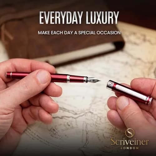 Scriveiner Deep Crimson Red Fountain Pen with Chrome Finish, Schmidt Nib (Medium) | Luxury Writing Instrument thumbnail 7