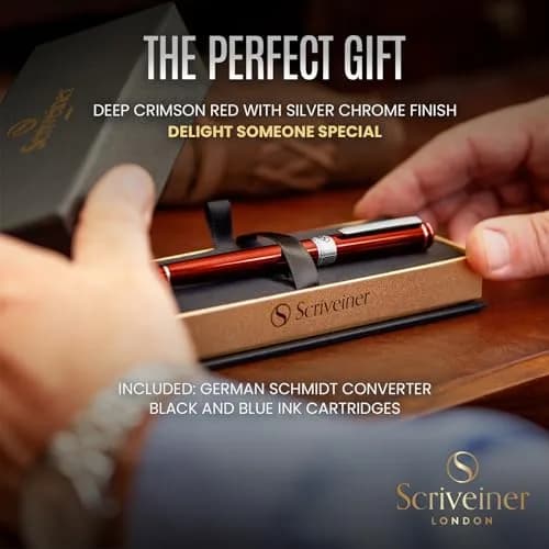 Scriveiner Deep Crimson Red Fountain Pen with Chrome Finish, Schmidt Nib (Medium) | Luxury Writing Instrument thumbnail 3