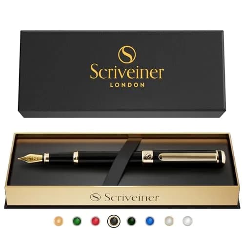 Scriveiner Fountain Pen - Black Lacquer, Gold Finish, Extra Fine Schmidt Nib, Converter, Gift Set (1 Count, UK Design) thumbnail 9