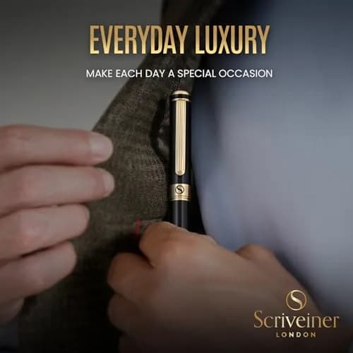 Scriveiner Luxury Fountain Pen - Black Lacquer, Gold Finish, Schmidt Gilded Nib, Converter, Gift Set (0.5mm Fine) | Elegant British Design thumbnail 7