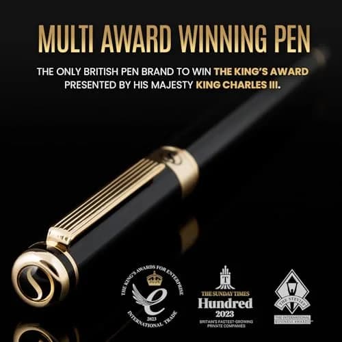 Scriveiner Luxury Fountain Pen - Black Lacquer, Gold Finish, Schmidt Gilded Nib, Converter, Gift Set (0.5mm Fine) | Elegant British Design thumbnail 2