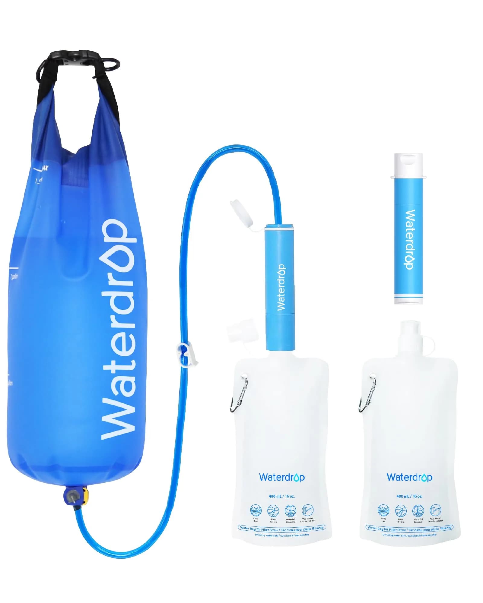 Waterdrop Gravity Water Filter Straw 2 Pack, 1.5 Gallon Bag | 0.1 Micron 5-Stage Filtration - main product image