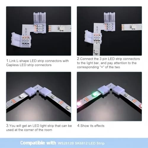 Honoson 48 Pcs 3 Pin Connectors Compatible with Ws2811 Ws2812b Sk6812 | No Soldering LED Strip Connectors, 10mm Interface thumbnail 4