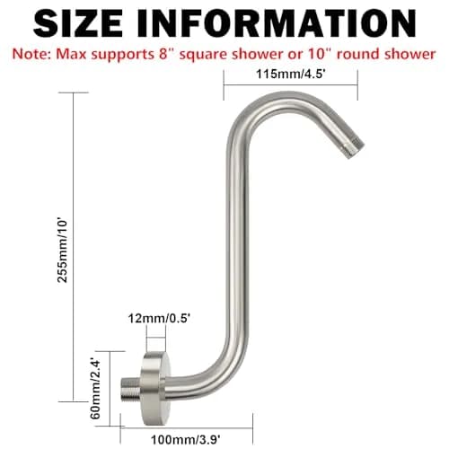 NearMoon S Shaped Shower Head Riser Arm, 10 Inch, Brushed Nickel | Elegant S Design for Spacious Shower thumbnail 2