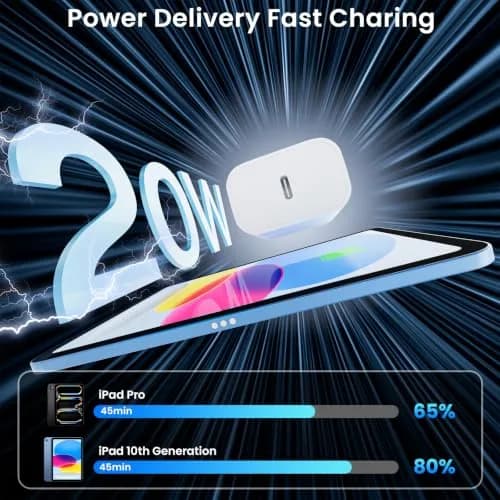 Aevonz 20W USB C Fast Charger & 6.6FT Cable | Charges iPad Pro in 1.3 Hours thumbnail 3