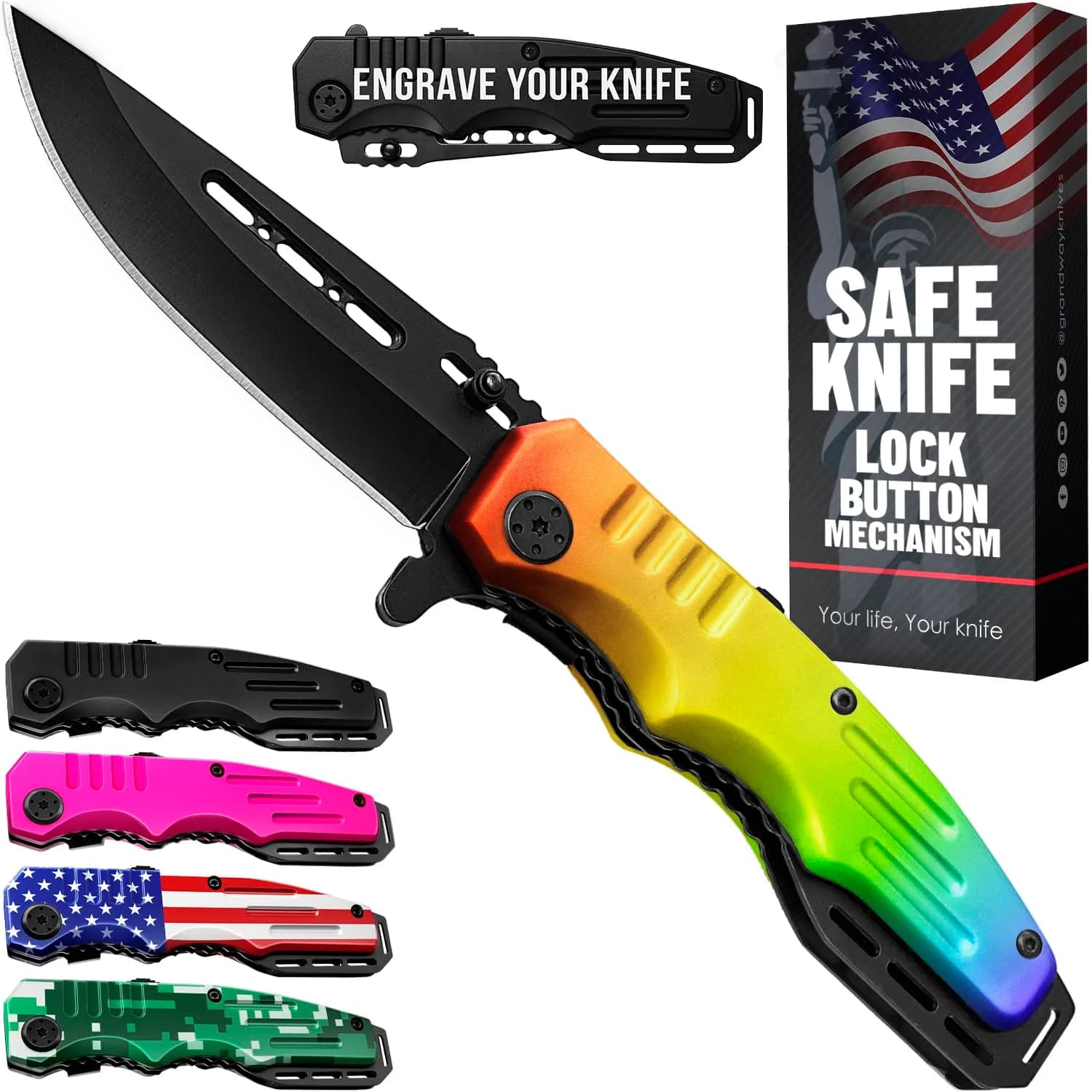 Grand Way Rainbow Pocket Knife - Colorful Folding Blade for Citrus & Kitchen Use | Sharp, Durable, Safe (70-120 chars) - main product image