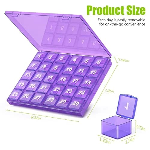 DOHIMGIO 30-Day Monthly Pill Organizer Box, Purple | Easy Open Large Compartments Portable Case for Travel thumbnail 7