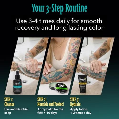 Tattoo Goo Tattoo Aftercare Kit, 3 Piece Set, Includes Antimicrobial Soap, Tattoo Balm & Healing Lotion, Complete Kit for Fresh Ink, Vibrant Colors & Glow thumbnail 7
