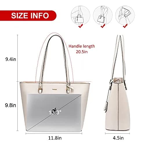 LOVEVOOK Women's Tote Bag Beige | Structured Vegan Leather, Large Capacity, Classic Style thumbnail 4