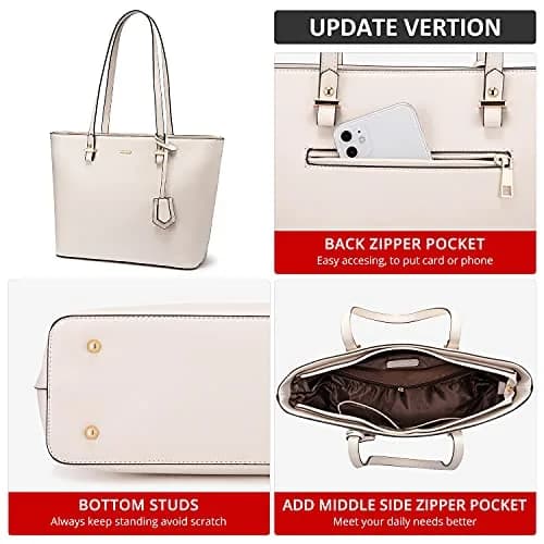 LOVEVOOK Women's Tote Bag Beige | Structured Vegan Leather, Large Capacity, Classic Style thumbnail 5