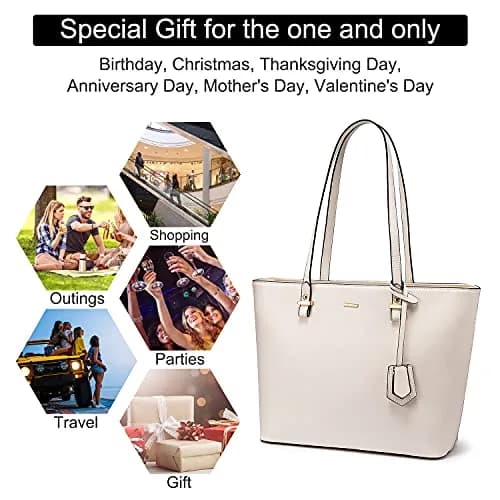 LOVEVOOK Women's Tote Bag Beige | Structured Vegan Leather, Large Capacity, Classic Style thumbnail 7