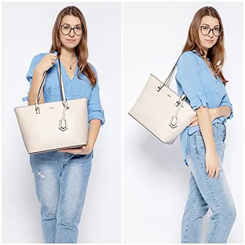 LOVEVOOK Women's Tote Bag Beige | Structured Vegan Leather, Large Capacity, Classic Style thumbnail 2