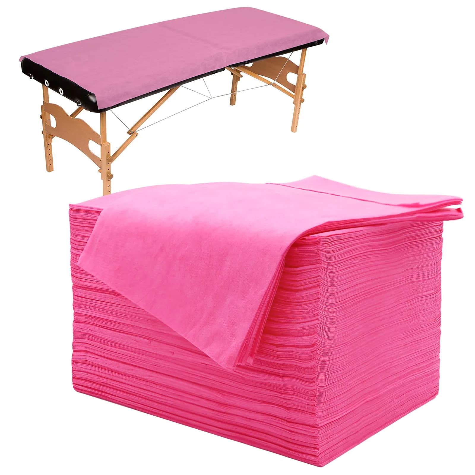 Tvvcalk Disposable Massage Table Sheets 71" x 31" Pink | Breathable Non-Woven Fabric for Spa & Salon — Pink-100PC