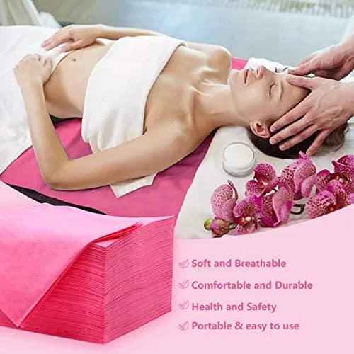 Tvvcalk Disposable Massage Table Sheets 71" x 31" Pink | Breathable Non-Woven Fabric for Spa & Salon thumbnail 4