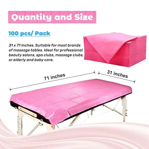 Tvvcalk Disposable Massage Table Sheets 71" x 31" Pink | Breathable Non-Woven Fabric for Spa & Salon thumbnail 2