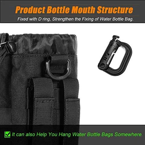 R.SASR Upgraded Tactical Drawstring Molle Water Bottle Holder Pouch (Black+Green, 2-Pack) thumbnail 4