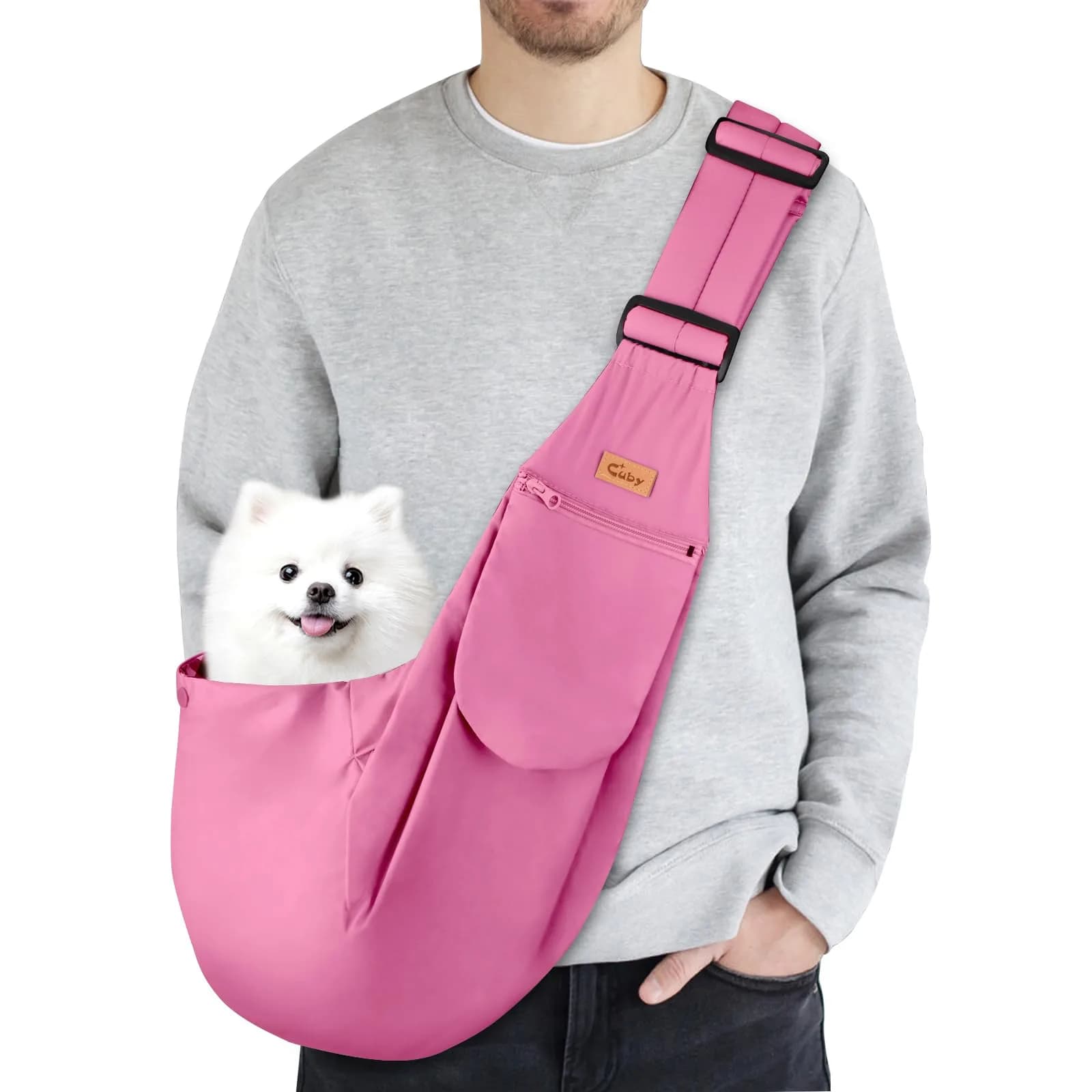 Cuby Dog and Cat Sling Carrier Pink Classic | Hands Free Reversible Pet Papoose Bag (13"L x 8"W x 2.9"H, Small) — Pink Classic