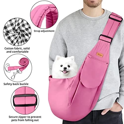 Cuby Dog and Cat Sling Carrier Pink Classic | Hands Free Reversible Pet Papoose Bag (13"L x 8"W x 2.9"H, Small) thumbnail 3