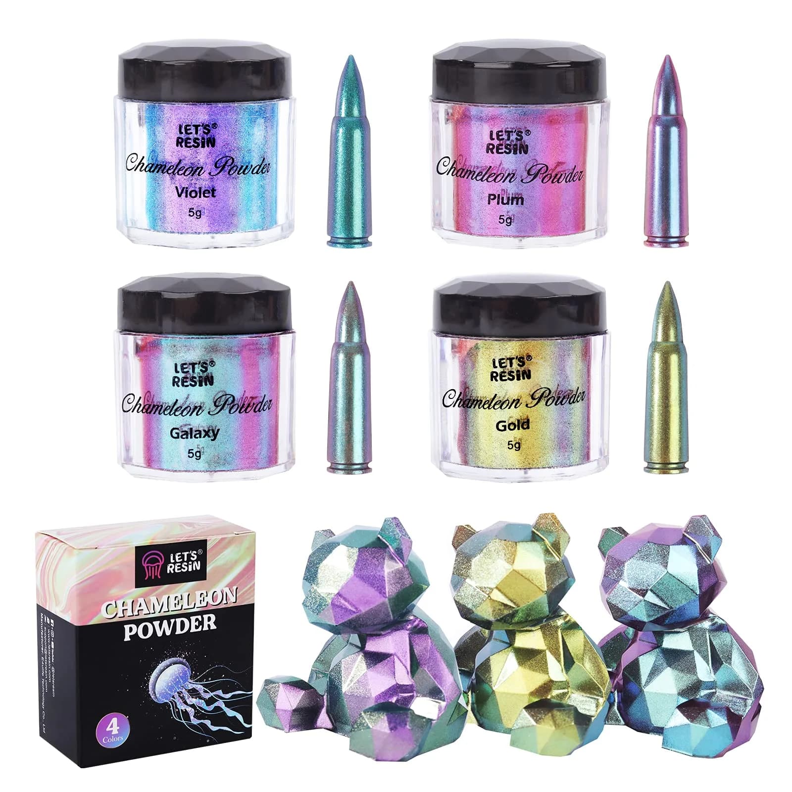 LET'S RESIN Chameleon Mica Powder Set 20g (0.7oz) | 4 Color Shift Pigments for Resin Crafts, Soap, Bath Bombs - main product image
