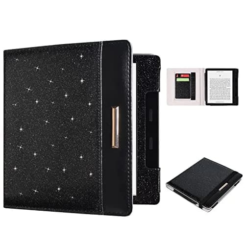 DMLuna Kindle Oasis Case, Fits 10th Gen 2019 & 9th Gen 2017, 7″, PU Leather Cover with Auto Sleep Wake, Card Slot, Hand Strap, Glitter Black | Premium Protection thumbnail 1
