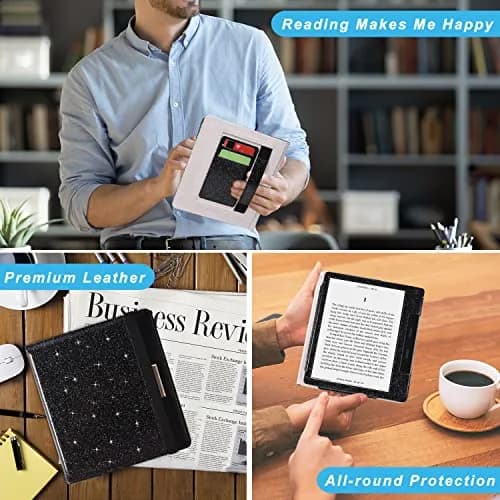 DMLuna Kindle Oasis Case, Fits 10th Gen 2019 & 9th Gen 2017, 7″, PU Leather Cover with Auto Sleep Wake, Card Slot, Hand Strap, Glitter Black | Premium Protection thumbnail 5