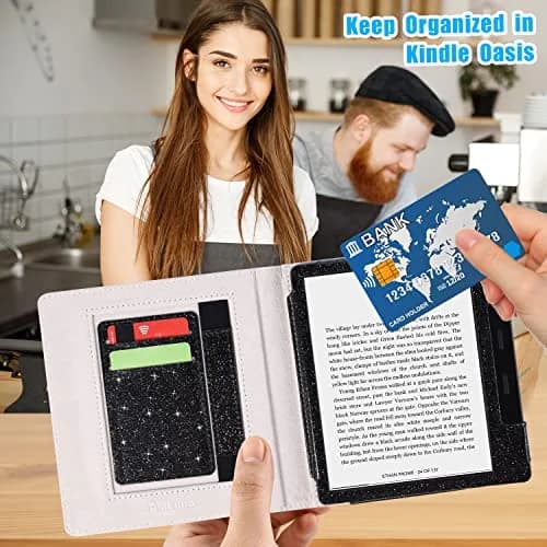 DMLuna Kindle Oasis Case, Fits 10th Gen 2019 & 9th Gen 2017, 7″, PU Leather Cover with Auto Sleep Wake, Card Slot, Hand Strap, Glitter Black | Premium Protection thumbnail 2