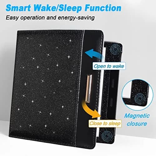 DMLuna Kindle Oasis Case, Fits 10th Gen 2019 & 9th Gen 2017, 7″, PU Leather Cover with Auto Sleep Wake, Card Slot, Hand Strap, Glitter Black | Premium Protection thumbnail 3