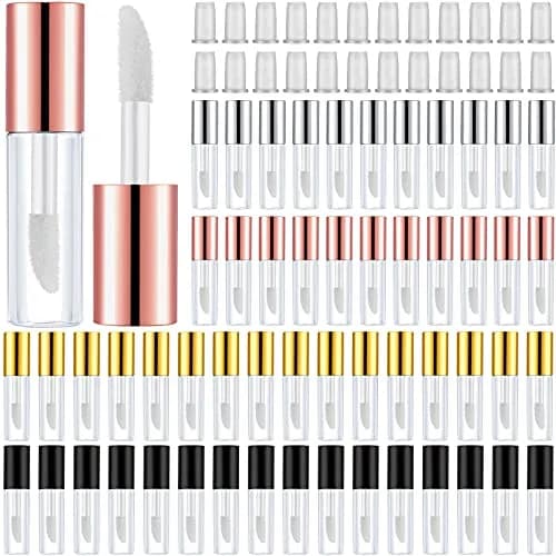 Patelai Clear Mini Lip Gloss Tubes 1.2 ml (Pack of 100) | DIY Cosmetic Containers for Travel — Gold, Rose Gold, Black, Silver