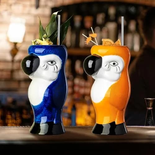 SUN GKOTTA Parrot Tiki Mugs Set of 2 - 25oz (740ml) Ceramic Cocktail Glasses | Fun Tropical Barware thumbnail 4