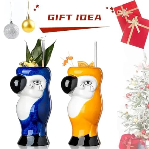 SUN GKOTTA Parrot Tiki Mugs Set of 2 - 25oz (740ml) Ceramic Cocktail Glasses | Fun Tropical Barware thumbnail 9