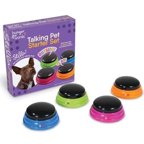 Hunger for Words Talking Pet Starter Set - Dog Buttons for Communication, 4 Recordable Buttons | Developed by Speech Therapist Christina Hunger — Starter Set